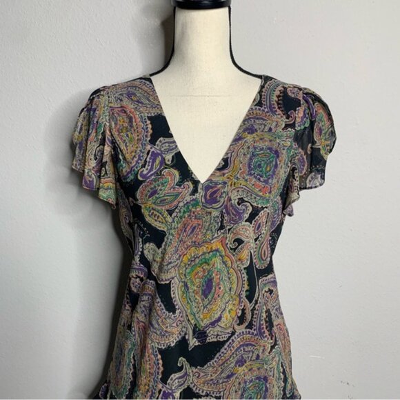 Lauren Ralph Lauren Paisley Crinkle Georgette Drop-Waist Mini Dress - Picture 6 of 13